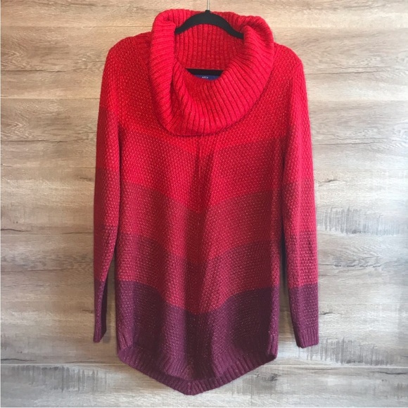 🆕 Apt. 9 Red Shimmer Ombre Cowl Drape Neck Asymmetrical Hem Sweater, Size L - Picture 3 of 16